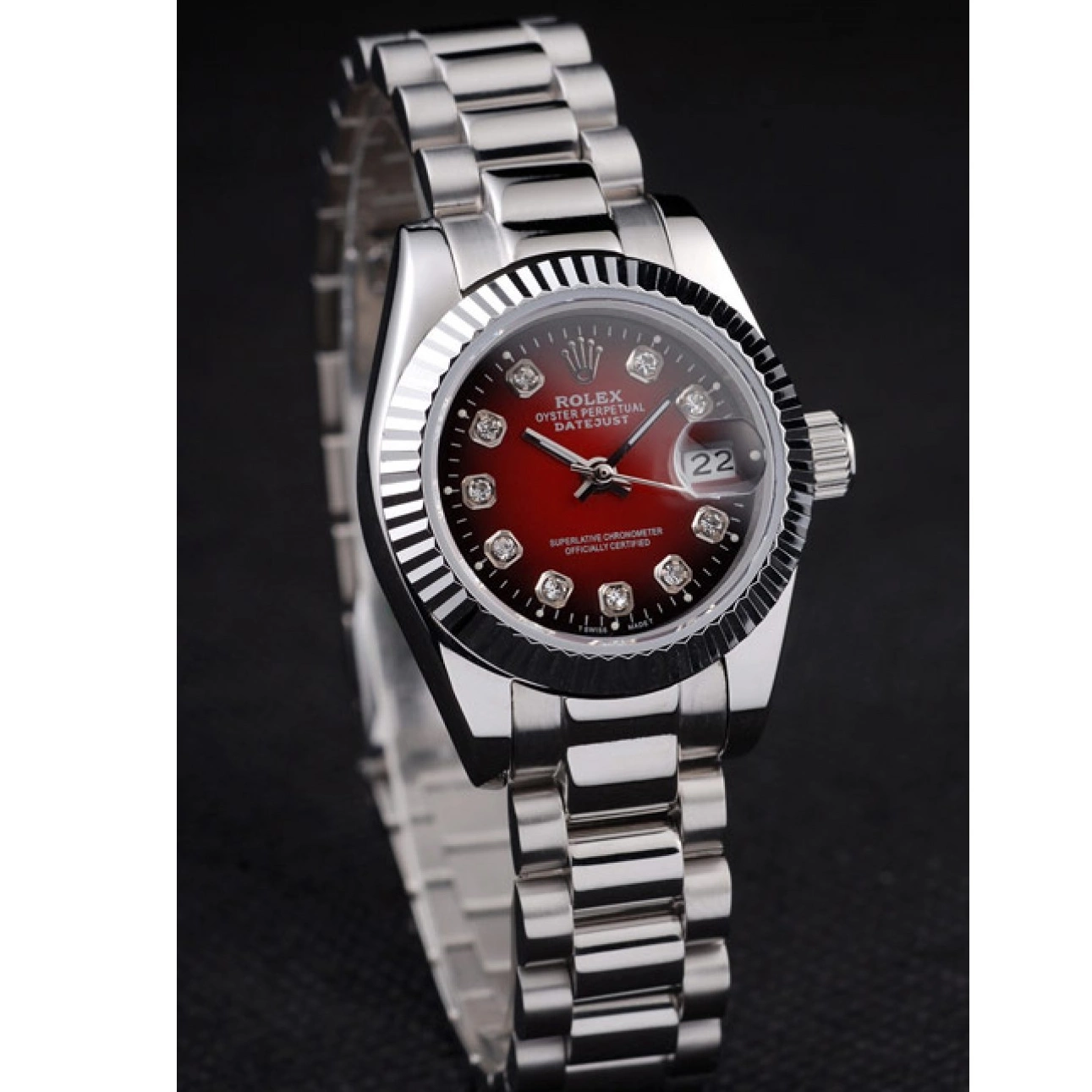 Aaa replica Stainless Datejust Polished Tone Rolex Steel Dial Two Red 0627